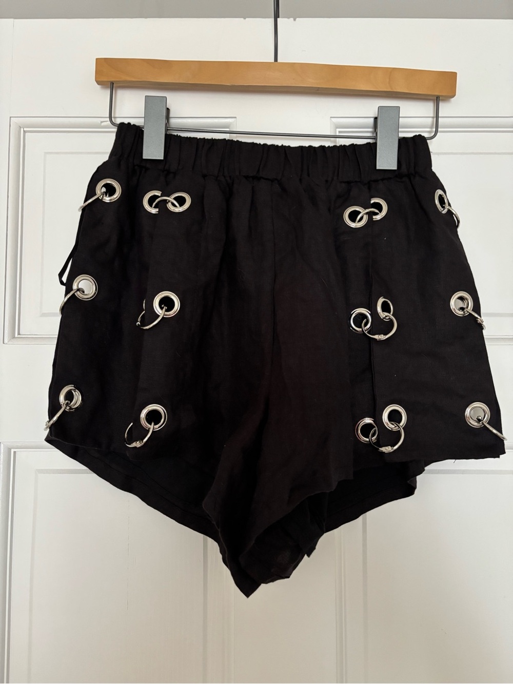 Millau Black High-Waist Shorts with Silver Eyelet Hardware